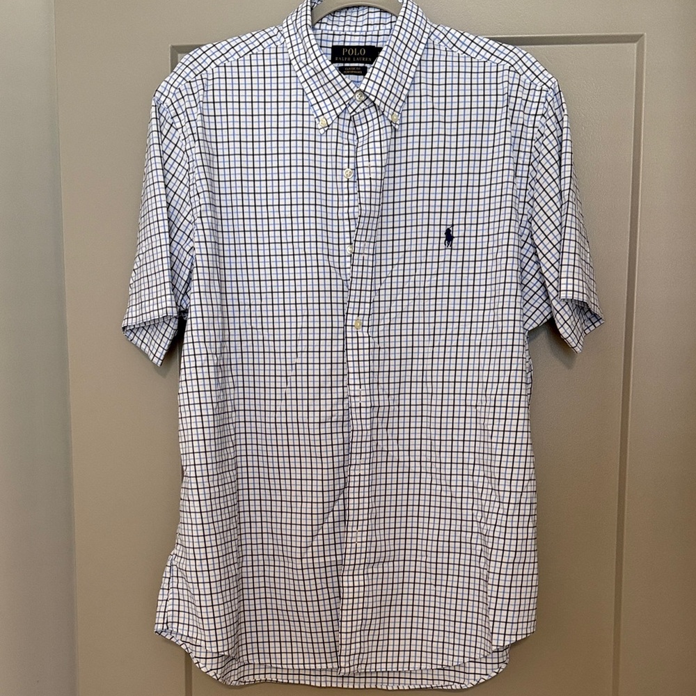 Polo by Ralph Lauren Men's White and Blue Plaid Shirt